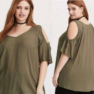 Torrid | Olive Green Cold Shoulder Top | Size 00